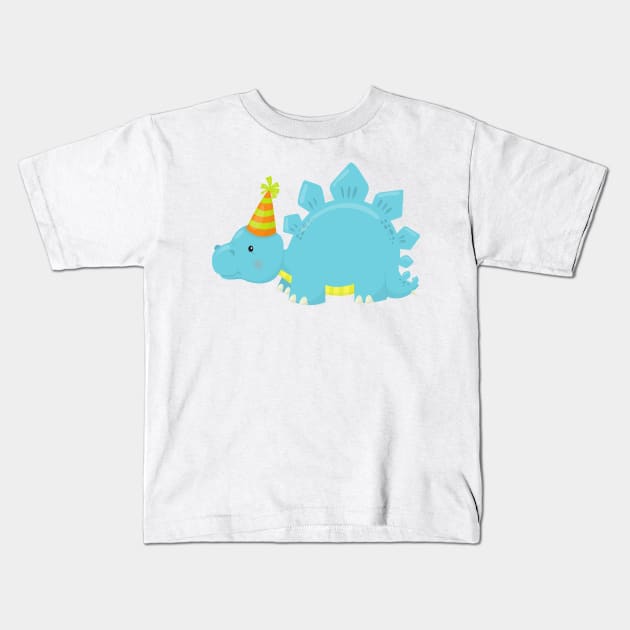 Birthday Dinosaur, Party Dinosaur, Party Hat, Dino Kids T-Shirt by Jelena Dunčević